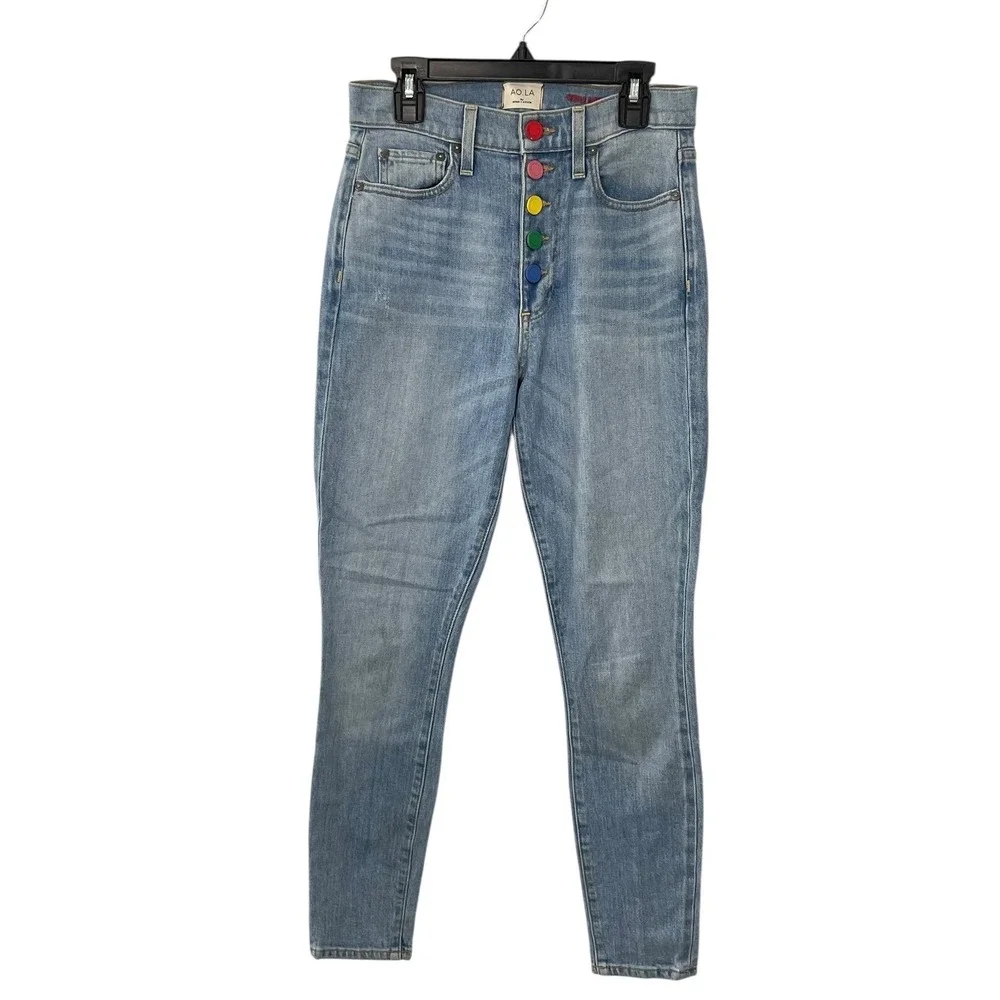 AO.LA by Alice Olivia Women's Jeans‎ Size 24 Rainbow Button Mid Rise Skinny Fit